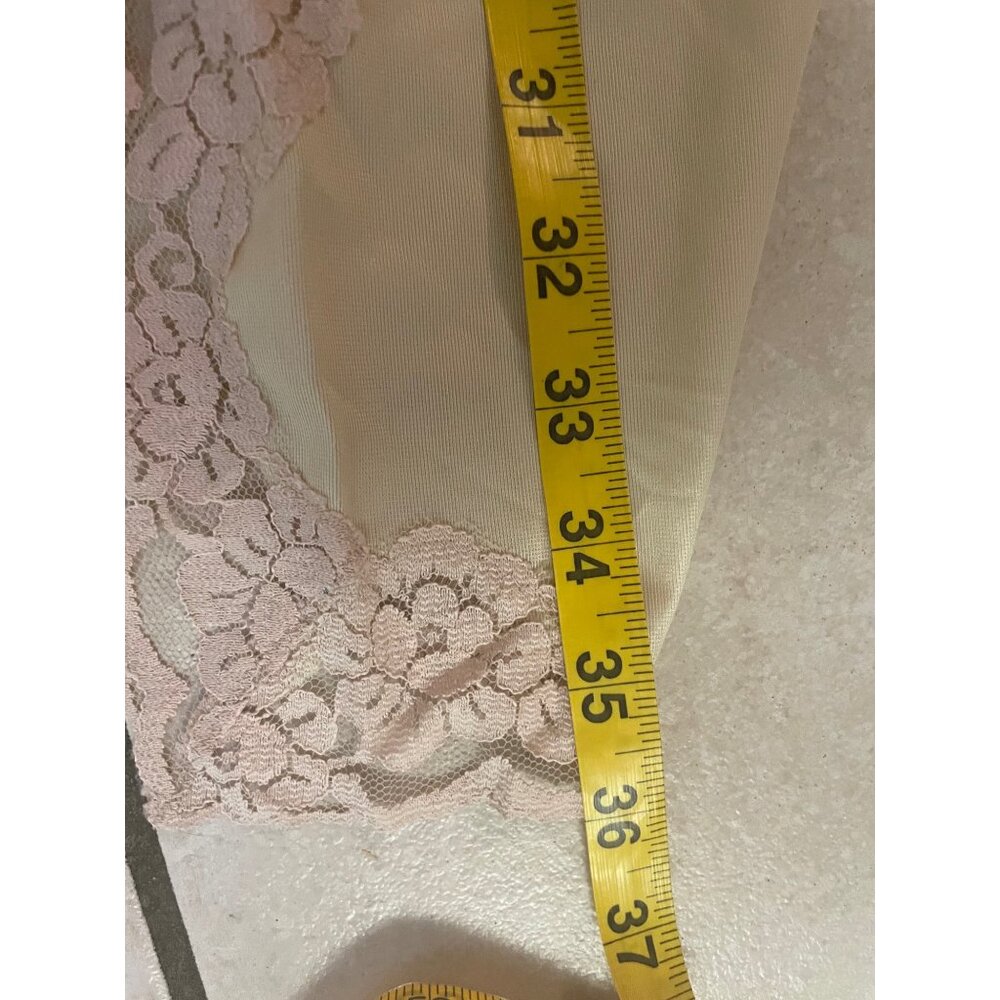 Vintage Beige Full-Length Nylon Slip Skirt With Pink Lace Trim Made In USA - Picture 6 of 8
